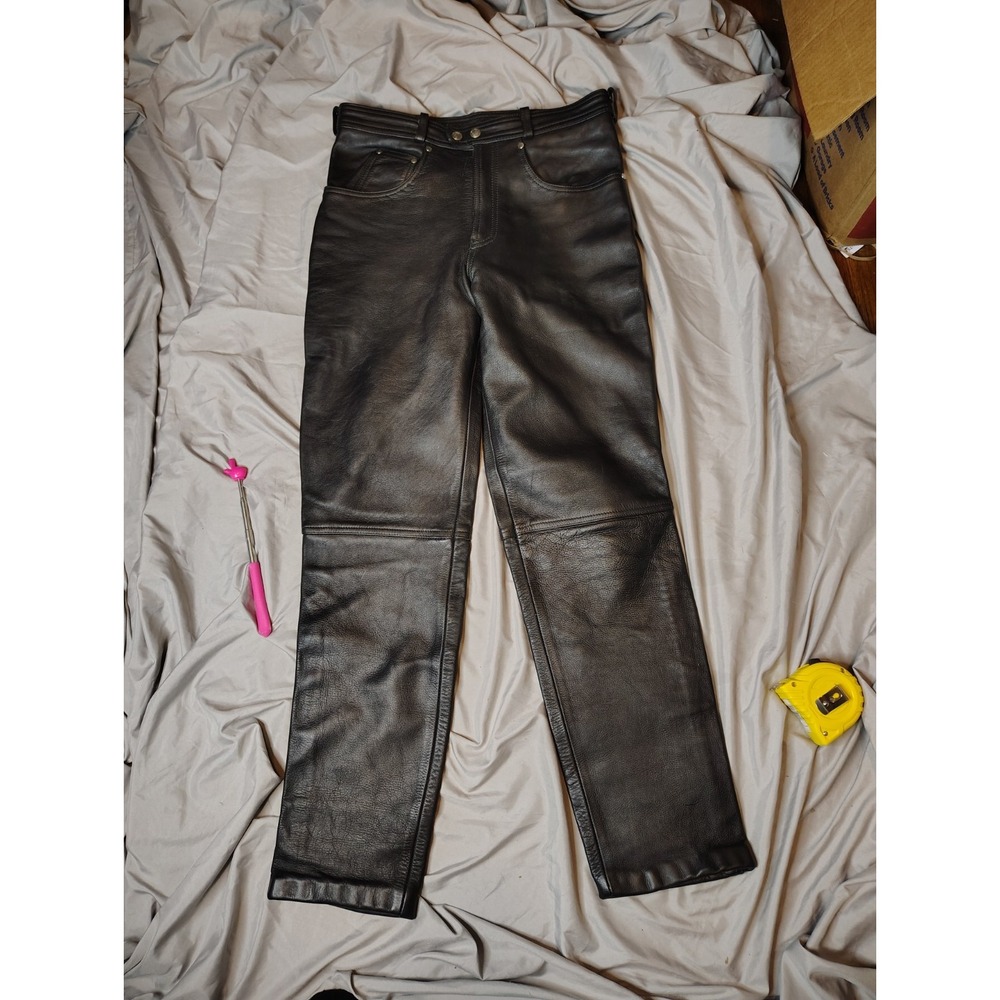MAS Leather Pants Men's 32x32 Black Biker Motorcycle Riding Pants Boot Cut